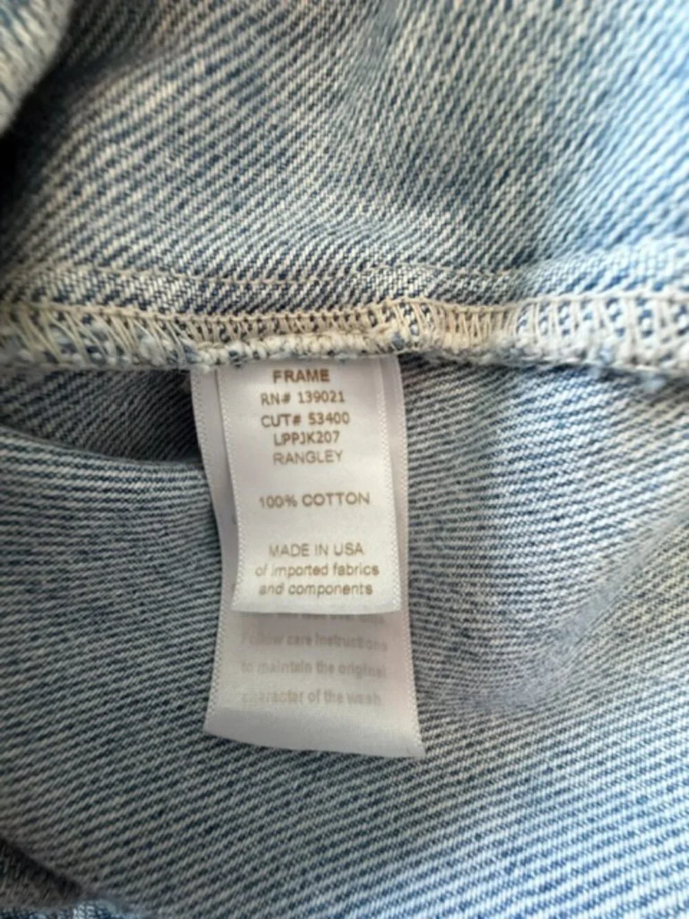 Frame Rangley Denim Beltled Jacket Light Wash Size XS 100% Cotton USA Utility